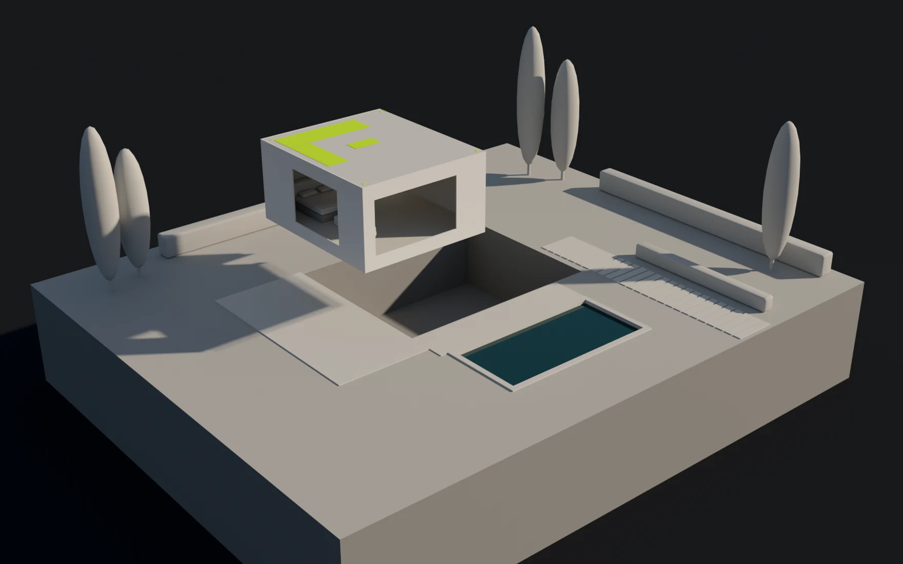 With Invert on, only the bedroom inside the box is left of the house, standing above the empty plot