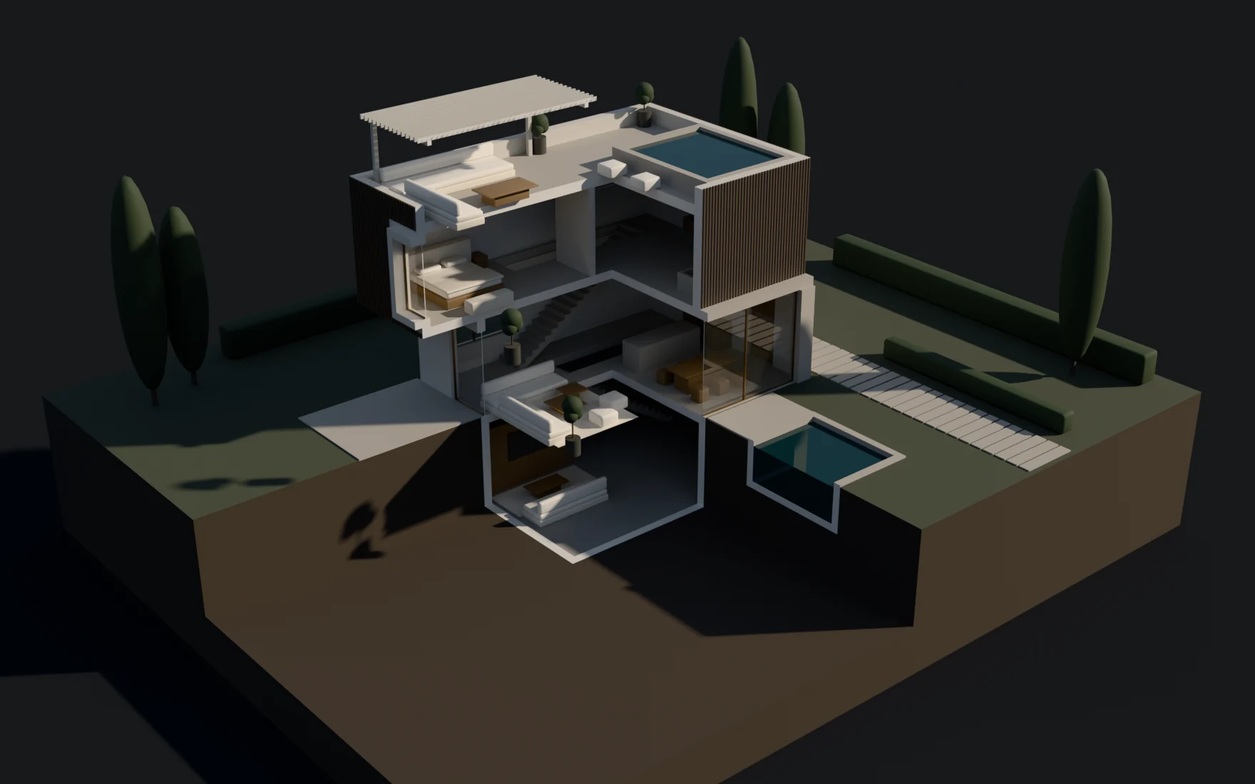 The same cut with Camera Only off: sunlight falls into the opened rooms