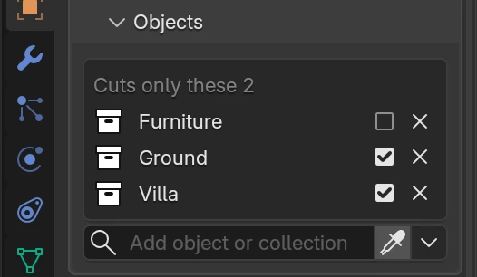 Objects list in Reblend